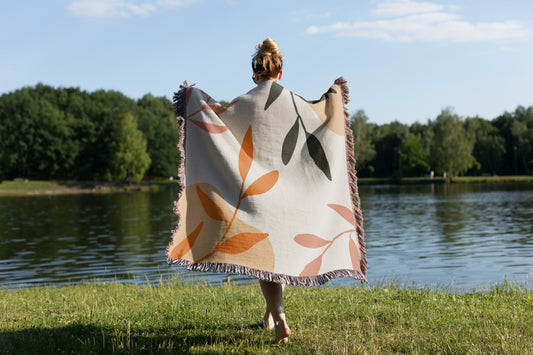 Leafy Embrace Boho Throw Blanet