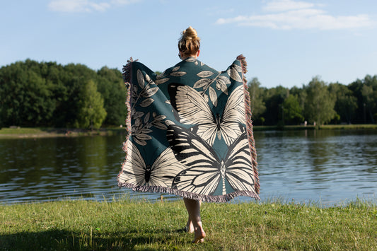 Butterfly Garden Boho Throw Blanket