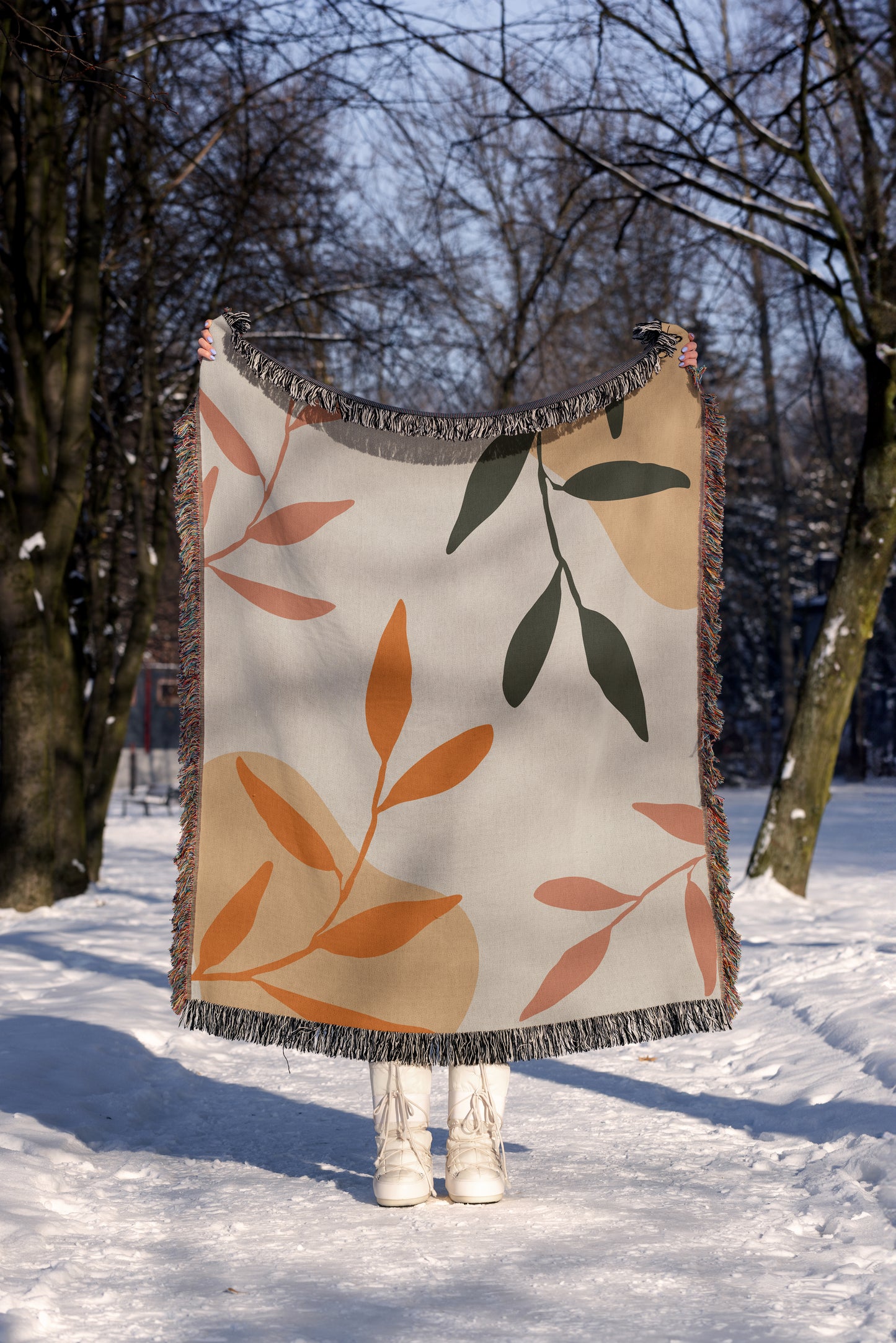 Leafy Embrace Boho Throw Blanet